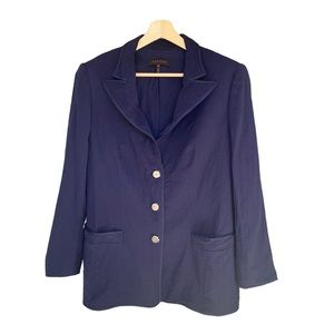 Escada Navy Blue Wool Blazer Jacket Women's 44